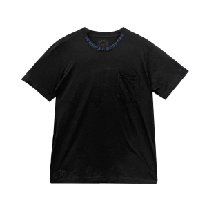 Chrome Hearts Blue Neck Logo Black Short Sleeve T-Shirt