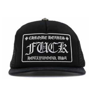 Chrome Hearts Fuck Hollywood Black Trucker Cap
