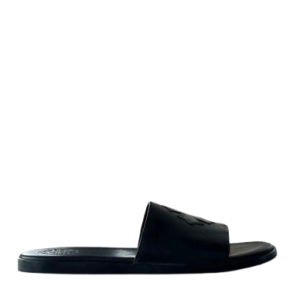 Chrome Hearts Cross Patch Leather Slides Black