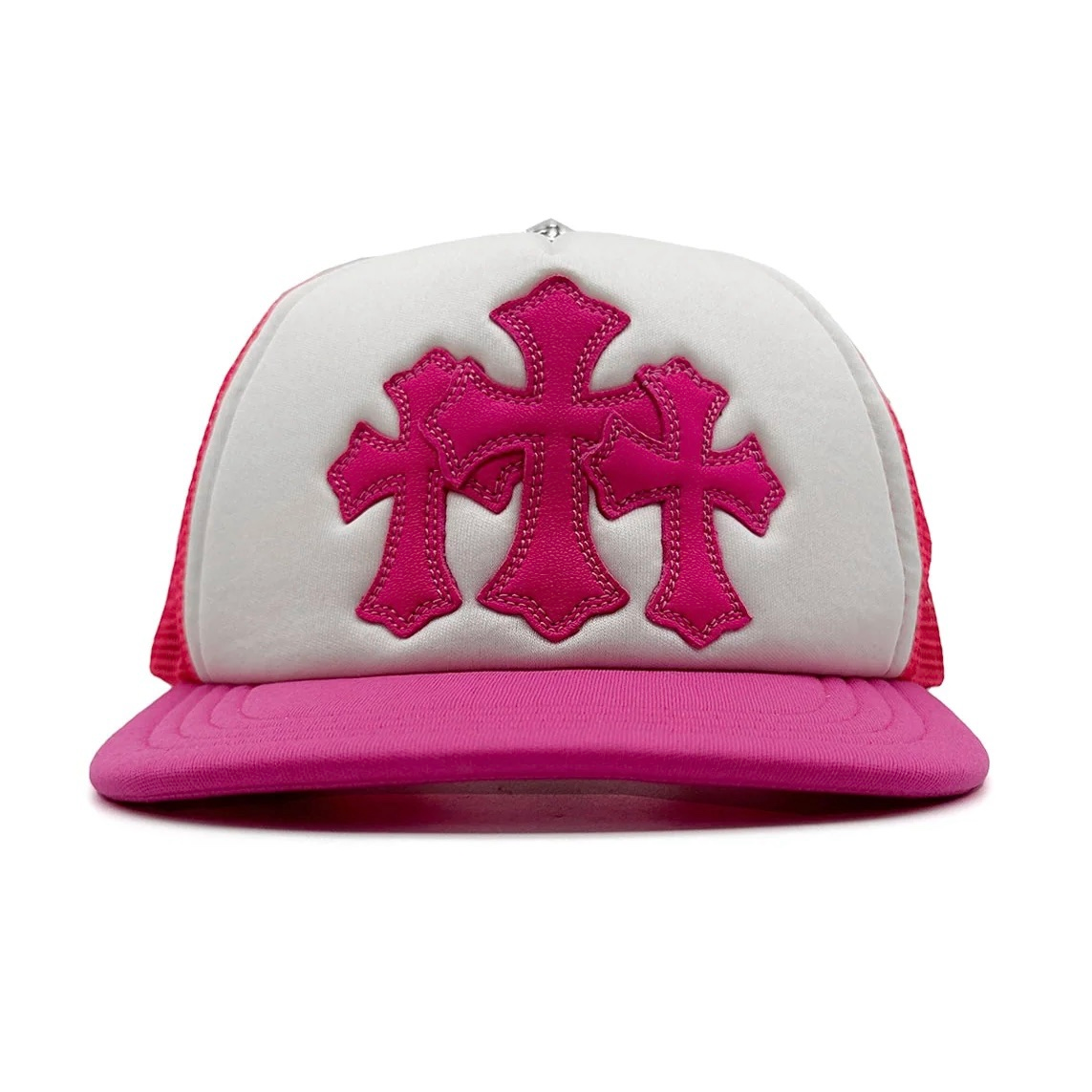 帽子 Pink leather cross hiphop cap Chrome Hearts Pink Triple Cross Trucker Hat - Coppra Miami