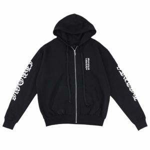 Chrome Hearts Letters Sleeve Fleece Zip Up Hoodie 'Black/White’