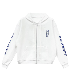 Chrome Hearts Vertical Logo' Zip Up Hoodie White/Blue