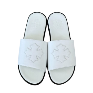 Chrome Hearts Leather Cross Patch Slides White