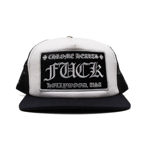 Chrome Hearts Hollywood Exclusive FUCK Logo Trucker Hat Black White